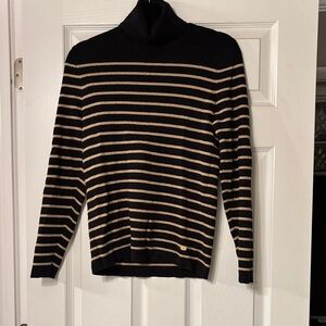 Lauren Ralph Lauren Black & Beige Striped Turtleneck Sweater